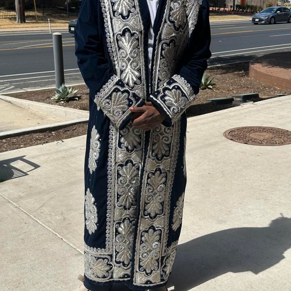 navy blue robe with silver wedding robe
